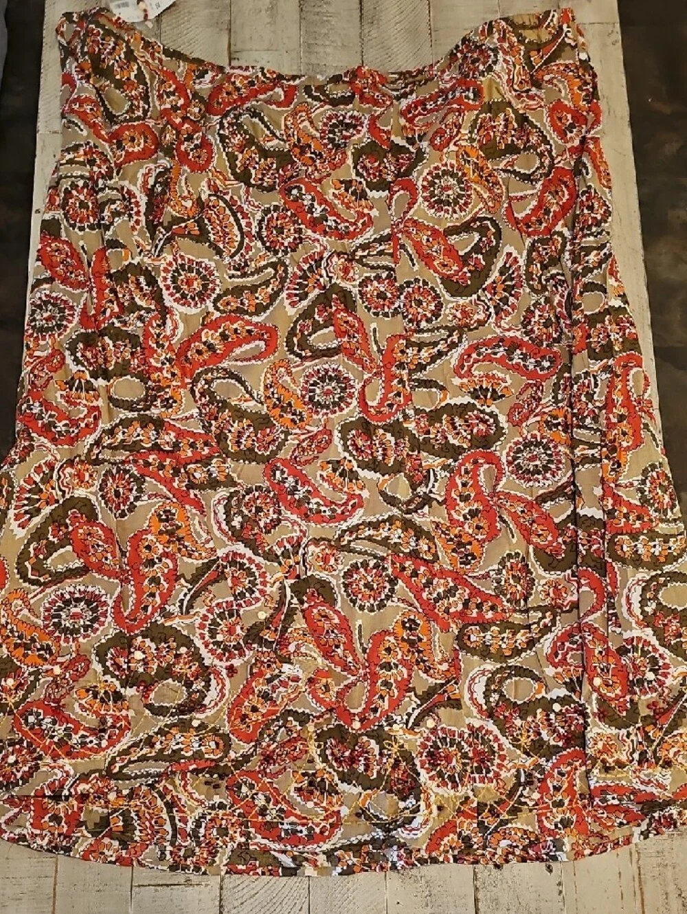 Avenue Paisley Maxi Skirt in Tan, Coral, Olive & White - Picture 3 of 4